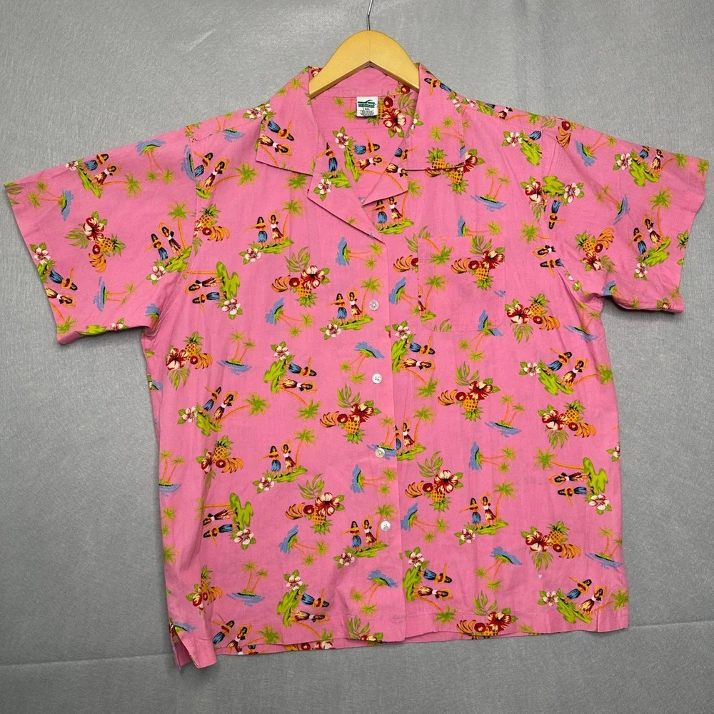Third Coast Women Shirt XXL Pink Excellent Hula Tropical Cotton Aloha Barbiecore